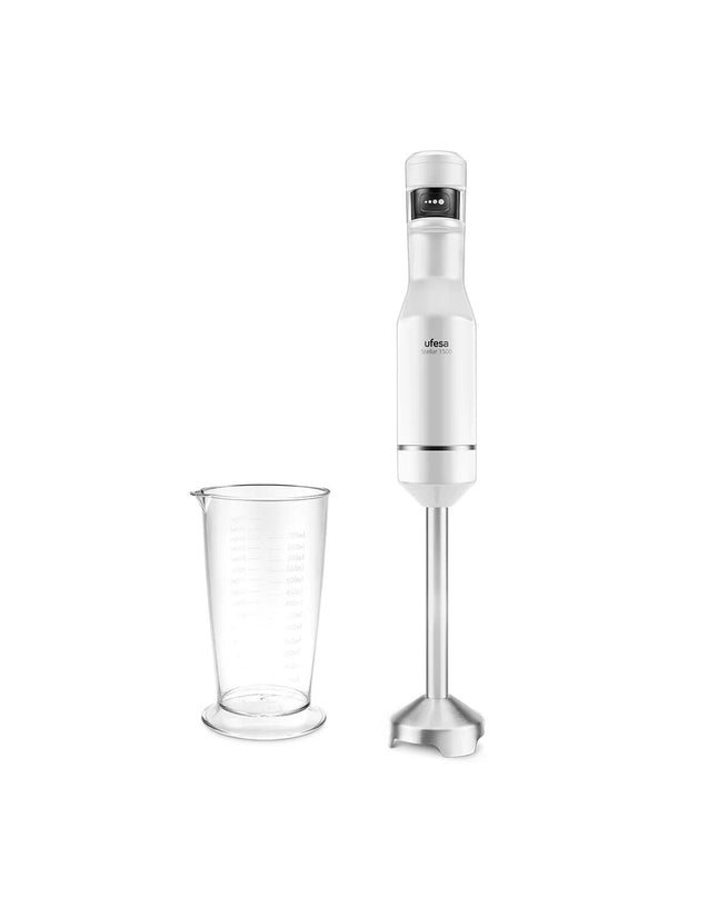 UFESA Stellar 1500W hand blender with ergonomic handle and blending attachment, ideal for cooking and kitchen use.