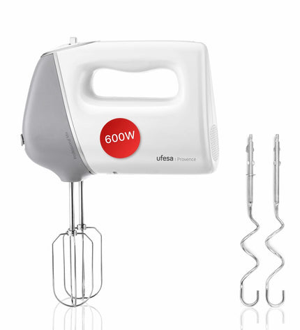 UFESA blender and dough mixer in white and gray, compact kitchen appliance with multiple blending and mixing functions