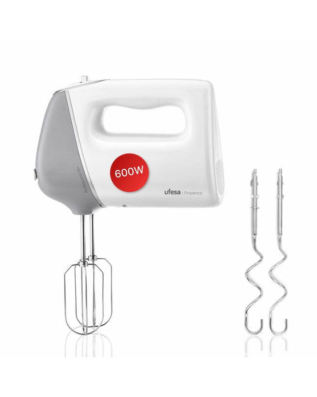 UFESA blender and dough mixer in white and gray, compact kitchen appliance with multiple blending and mixing functions