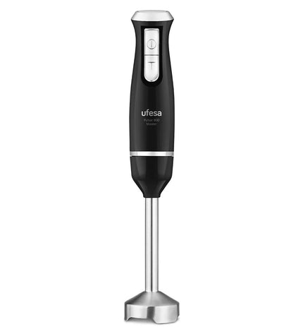 UFESA Pulsar Master 800W hand blender with white handle, compact design, suitable for cooking and kitchen blending tasks.