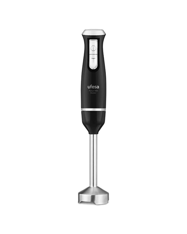 UFESA Pulsar Master 800W hand blender with white handle, compact design, suitable for cooking and kitchen blending tasks.