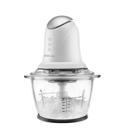 UFESA FreshChop mini food processor with stainless steel and plastic components, 500W power, 1.2L capacity, kitchen appliance