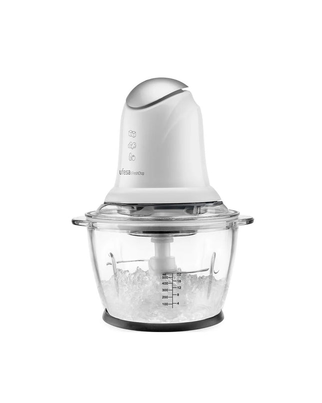 UFESA FreshChop mini food processor with stainless steel and plastic components, 500W power, 1.2L capacity, kitchen appliance