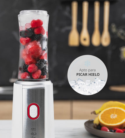 UFESA NutriFusion 1200W blender with black and white design, 500ml capacity, small kitchen appliance for smoothies and mixing.