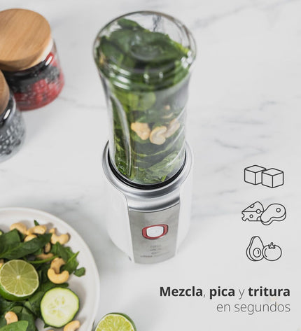UFESA NutriFUSION 1200W blender with black and white design, 500ml capacity, small kitchen appliance for mixing and blending.