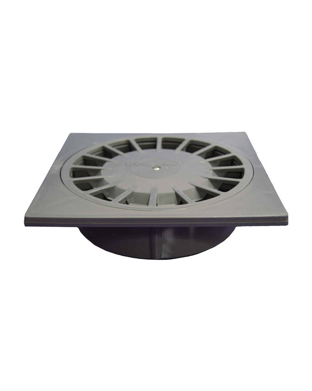Tecnoagua PVC T-88 vertical drain for bathroom and kitchen, 15x15x5.65 cm, with 7.5 to 5 cm diameter, shown in image.