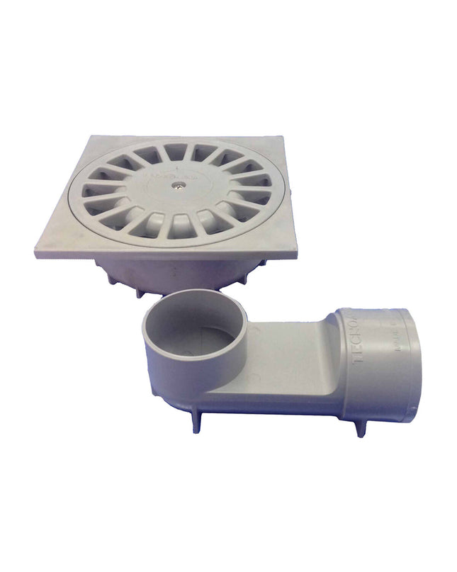 Tecnoagua PVC drain for bathroom and kitchen, T-88 model, 25x25x7 cm, with 11-9 cm diameter, suitable for plumbing installations.