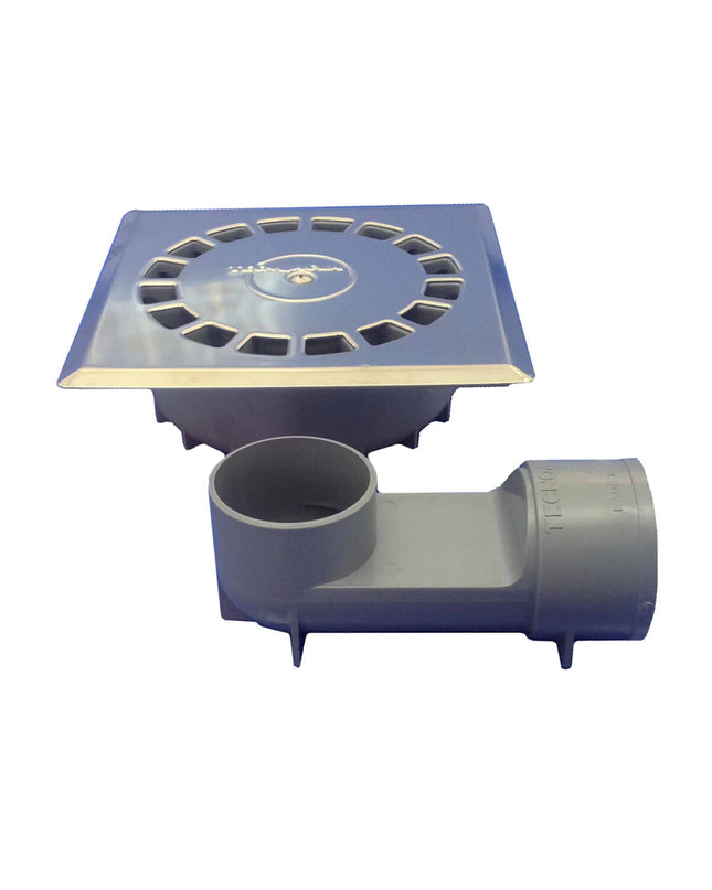 Tecnoagua T-88 VHI PVC and stainless steel drain, 16.5x16.5x5 cm with 5 cm diameter, suitable for bathroom and kitchen use.