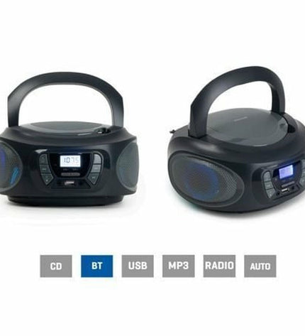 FONESTAR Boom-One-G electronic toy radio with CD, MP3 player, and Bluetooth functionality, featuring colorful buttons and speaker.