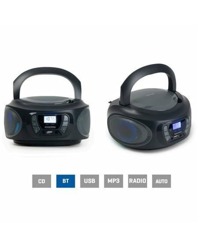 FONESTAR Boom-One-G electronic toy radio with CD, MP3 player, and Bluetooth functionality, featuring colorful buttons and speaker.