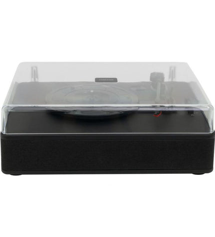 FONESTAR vinyl record player in black with tonearm and platter, part of electronic audio and hi-fi equipment.