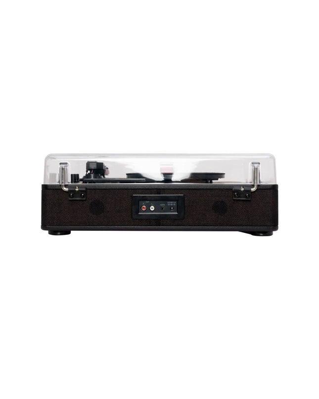 Black FONESTAR VINYL-25AMP turntable for vinyl records, featuring sleek electronic audio and hi-fi equipment design.