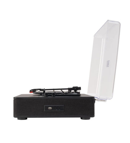 Black FONESTAR vinyl record player with tonearm and controls, part of audio and hi-fi equipment.