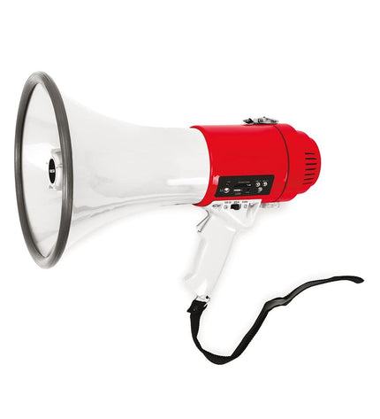 FONESTAR MF-114SU megaphone for sports and outdoor use, with handle and directional speaker in a close-up shot.