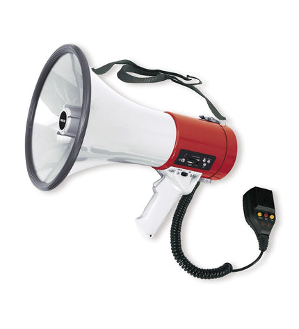 FONESTAR MF-600SGU megaphone for outdoor sports and football, shown in a close-up with handle and microphone.