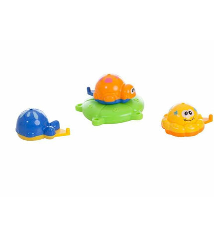 BigBuy Fun bath toy set with three colorful house and kitchen-themed toys, 13x13x4 cm for children's bath play.