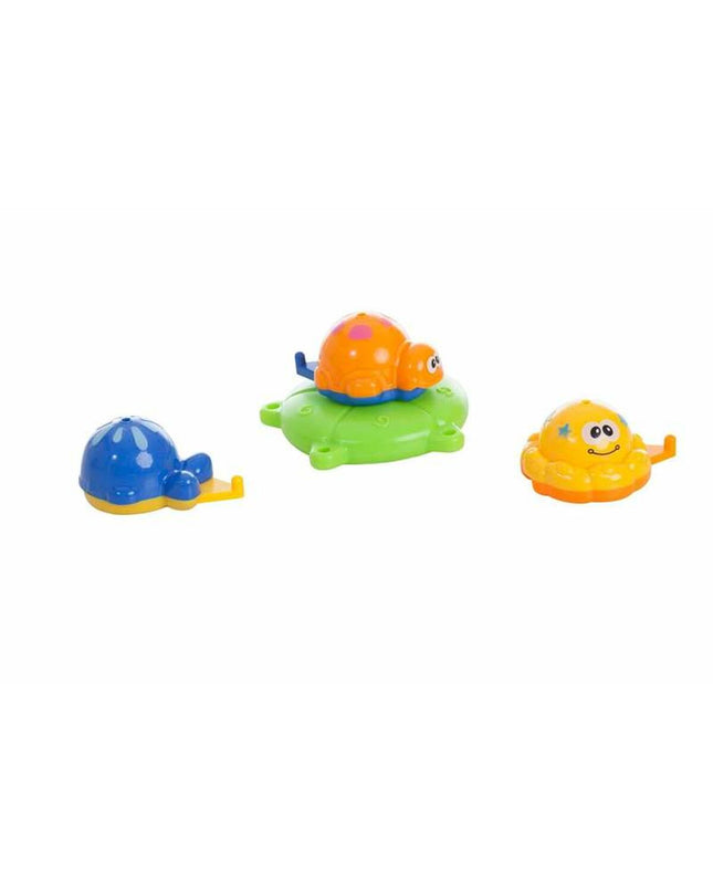 BigBuy Fun bath toy set with three colorful house and kitchen-themed toys, 13x13x4 cm for children's bath play.