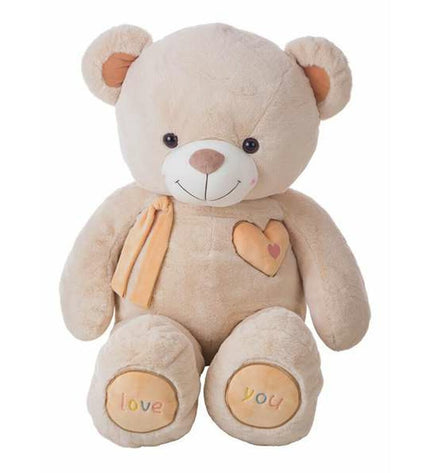 BigBuy Kids Valentin beige beer plush toy, 115 cm soft stuffed animal for children, cuddly and huggable.