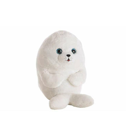 White 18 cm seal plush toy from BigBuy Fun, soft stuffed animal perfect for cuddling and play.