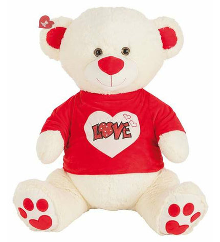 BigBuy Fun Knuffelbeer Love Purpurine beige plush toy, 90 cm soft stuffed animal for children, cozy and cuddly.