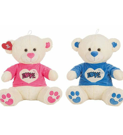 BigBuy Fun Knuffelbeer Love Purpurine beige plush toy, 90 cm soft stuffed animal, perfect for cuddling and play.