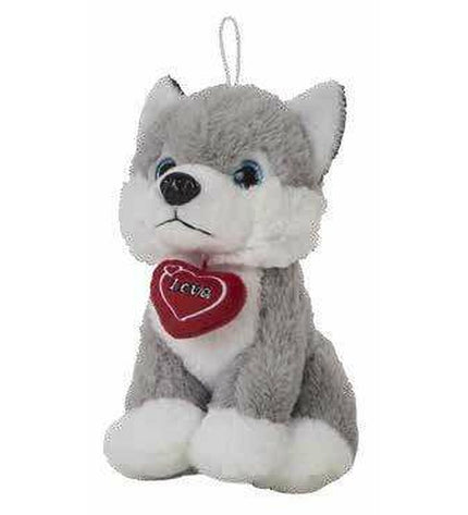 Soft husky plush toy from BigBuy Kids, 28 cm, featuring a cute, cuddly dog with a heart-shaped chest in pastel colors.