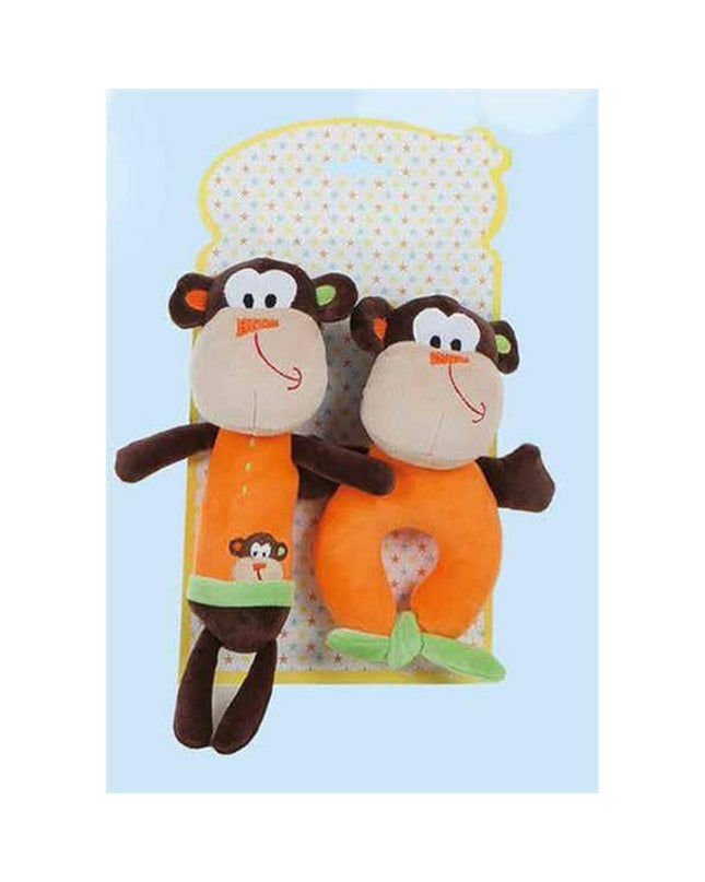 Pair of 18cm soft ratel toys featuring playful ape designs for babies, from BigBuy Fun's children's rattles and toys collection.