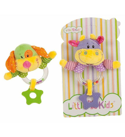 BigBuy Fun baby rattle in the shape of a cow and dog, 20cm long, colorful plush toy for young children and infants.