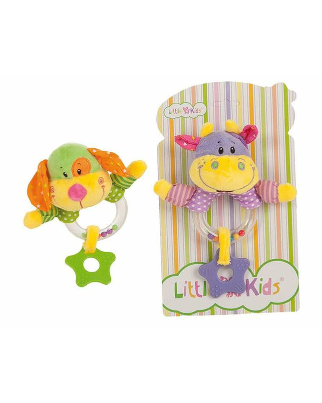 BigBuy Fun baby rattle in the shape of a cow and dog, 20cm long, colorful plush toy for young children and infants.