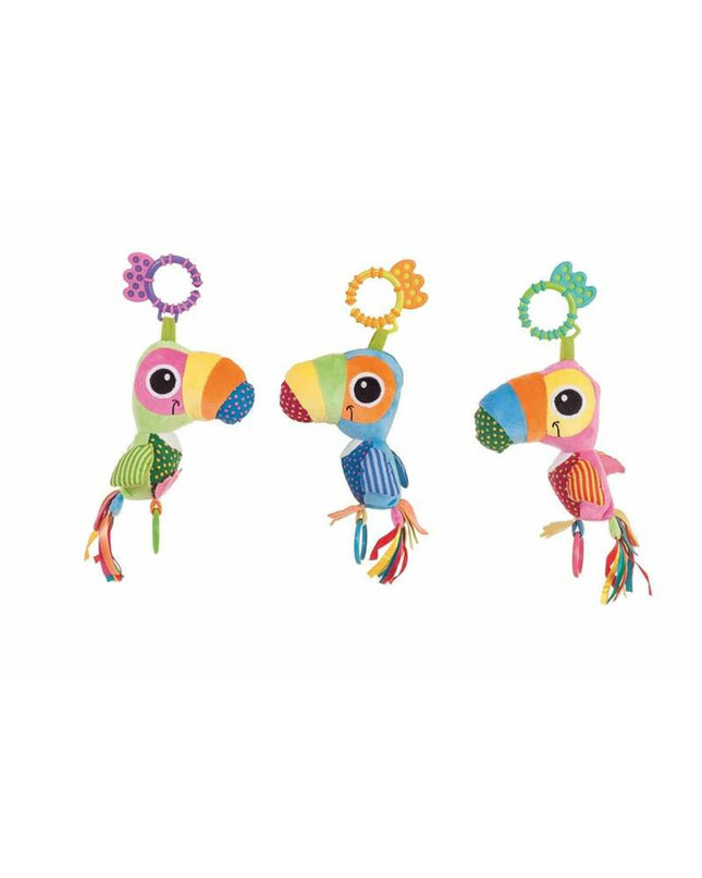 Colorful 25cm parrot-shaped baby rattle by BigBuy Fun, made of soft plastic, suitable for young children’s sensory play.