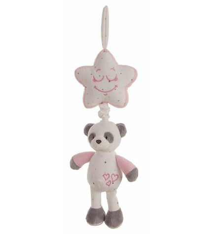 Pink baby panda rattle toy by BigBuy Fun, 35 cm long, soft plush, designed for infants and young children.