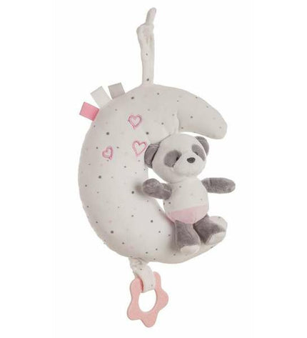 Pink baby panda moon musical rattle by BigBuy Fun, soft toy for infants, colorful plush toy for young children.