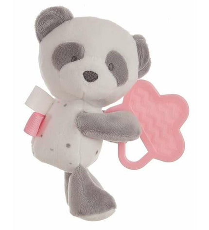 Pink baby panda teething toy from BigBuy Fun, 20cm long, soft silicone perfect for soothing infants' gums.