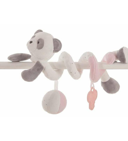 Pink panda-themed activity spiral for babies, 25 cm, from BigBuy Fun, featuring colorful toys and soft fabric for young children.