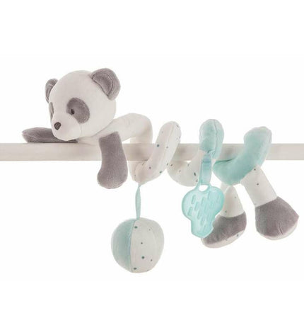 BigBuy Fun panda bear activity spiral in turquoise, 25 cm baby toy with colorful rings for young children.