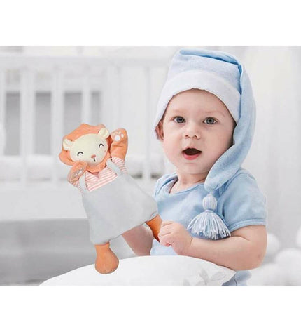 Soft plush lion puppet rattle by BigBuy Fun, 35 cm, featuring a playful lion design for kids' toys and games.