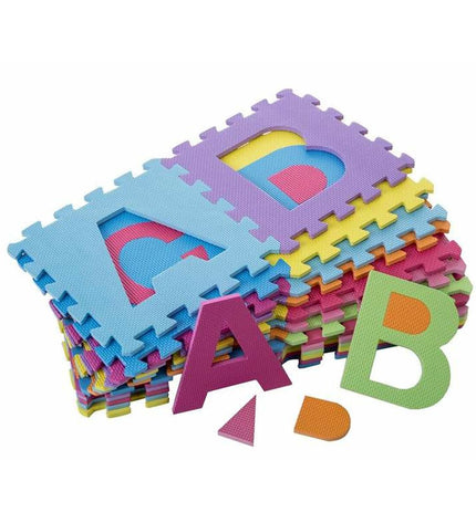 Colorful polyester alphabet puzzle mat with 26 letter pieces, measuring 32x32x1 cm, by BigBuy Fun for educational play.
