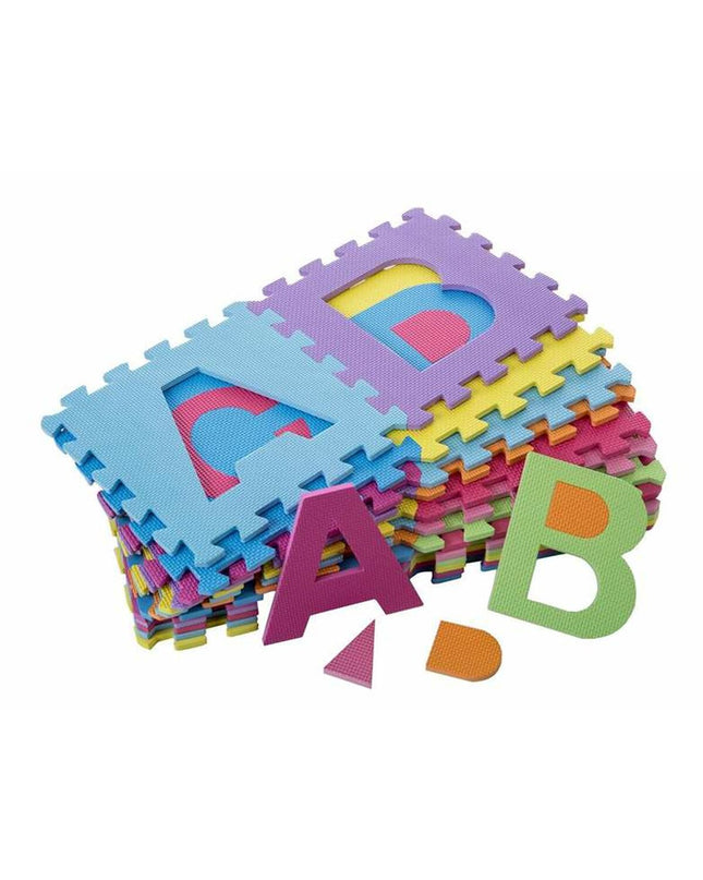 Colorful polyester alphabet puzzle mat with 26 letter pieces, measuring 32x32x1 cm, by BigBuy Fun for educational play.