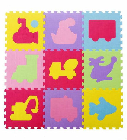 BigBuy Fun polyester puzzle mat with transport theme, 30x30x1 cm, featuring 9 puzzle pieces for kids' play and brain games.