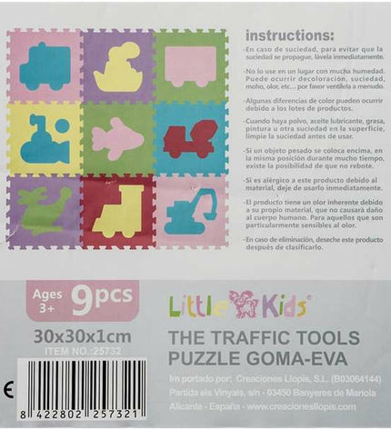 BigBuy Fun polyester puzzle mat 30x30x1 cm with transport handle, includes 9 puzzle pieces, suitable for children's games and play.