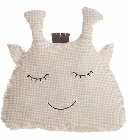 Beige giraffe-shaped plush pillow for children, 35 x 34 cm, from BigBuy Kids, soft and cuddly toy for kids' comfort.