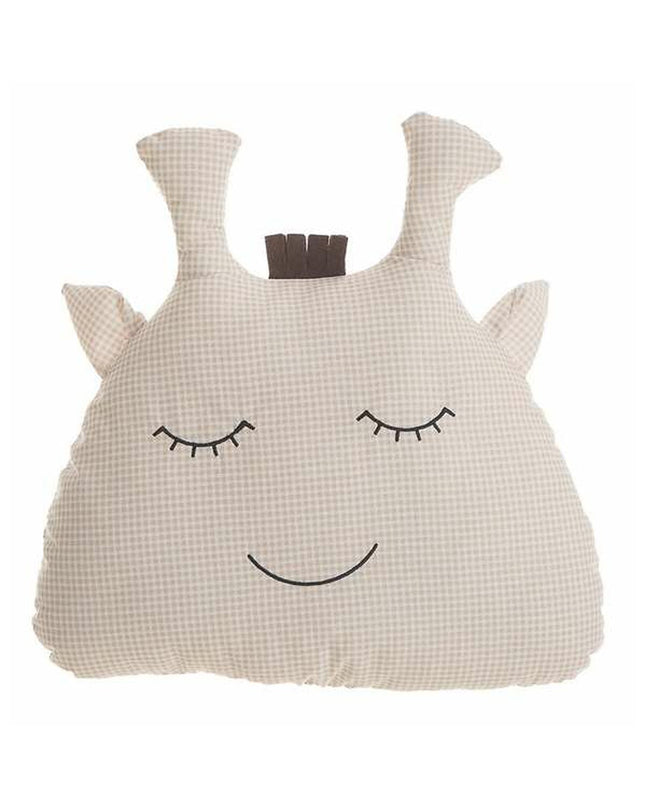 Beige giraffe-shaped plush pillow for children, 35 x 34 cm, from BigBuy Kids, soft and cuddly toy for kids' comfort.