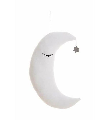 Soft white plush moon pillow for kids from BigBuy Kids, 38x30 cm, part of the cuddly toy and game collection.