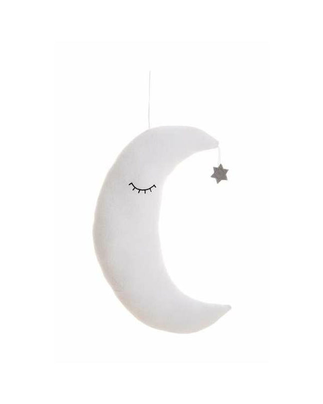 Soft white plush moon pillow for kids from BigBuy Kids, 38x30 cm, part of the cuddly toy and game collection.