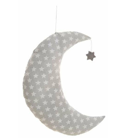 BigBuy Kids gray moon pillow, 38x30 cm, soft plush toy for children, cozy and cuddly decorative cushion.