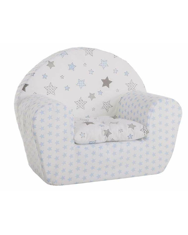 BigBuy Fun Kinderstoel Sterren Wit Grijs, 44x34x53 cm, children's high chair with star pattern in white and gray.