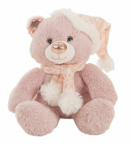 BigBuy Fun pink Christmas cuddly teddy bear, soft plush toy for kids, perfect for holiday gift-giving and cozy cuddles.