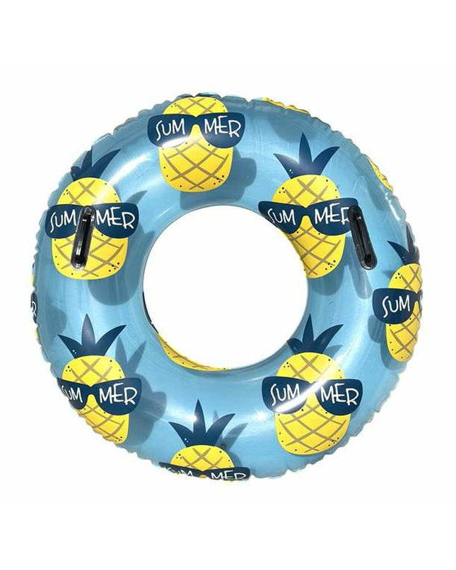 BigBuy Kids inflatable pineapple float, 100 cm, bright yellow with green leaves, designed for pool fun and outdoor play.