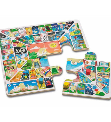 Cayro Parchis en Oca game board, 12x19.5 cm, featuring colorful paths and game pieces, designed for family fun and strategy.