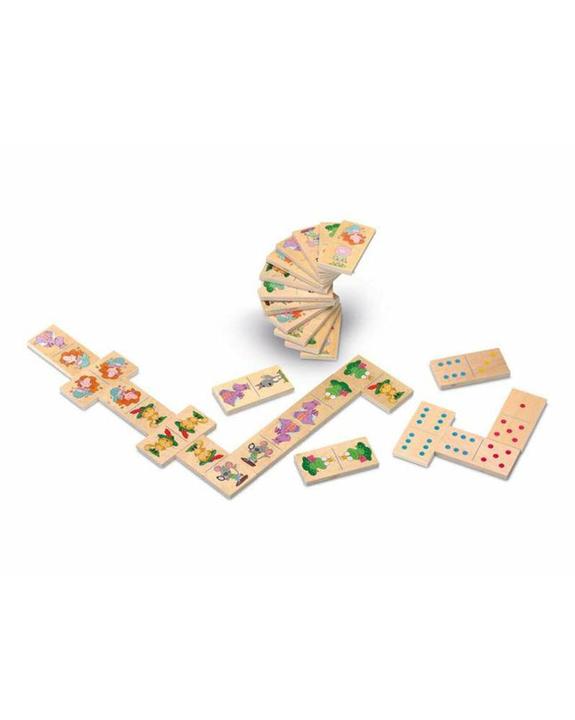 Cayro Domino set with black and white tiles arranged on a wooden surface, perfect for family game nights.